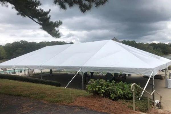 30'Wx50'Lx14'6"H white frame tent canopy